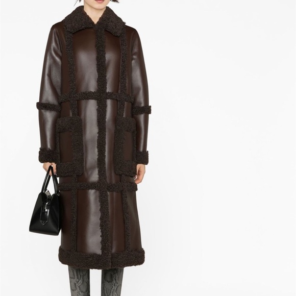 Stand Studio Long Brown Coat with Sheep Fur - Picture 1 of 5